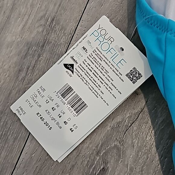 Gottex Tutti Frutti Tourqupise V-Neck Center Shirred One Piece Swimsuit size 12 - Picture 10 of 11